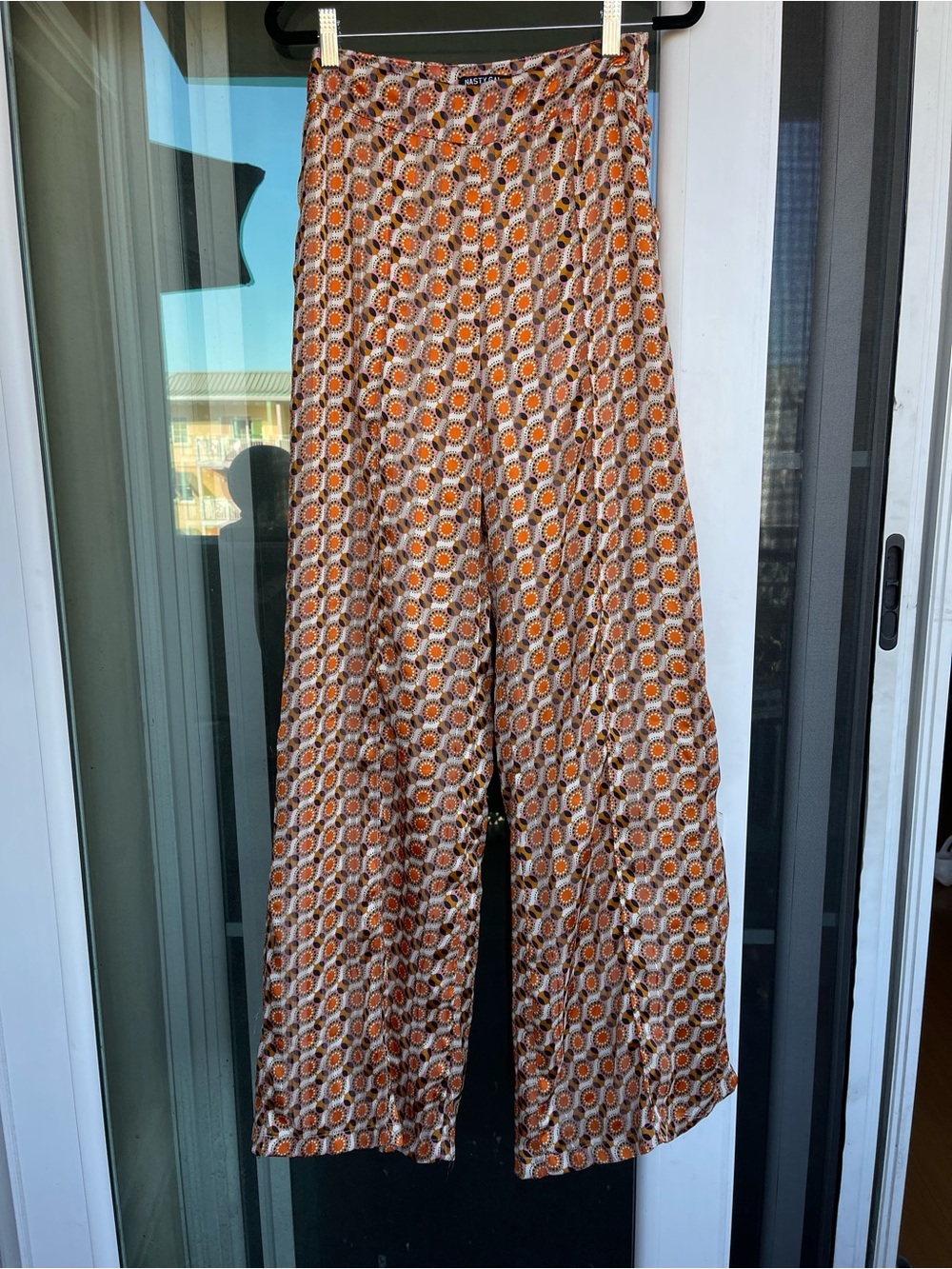 Nasty Gal Brown and Orange Retro Floral Wide Leg Pants